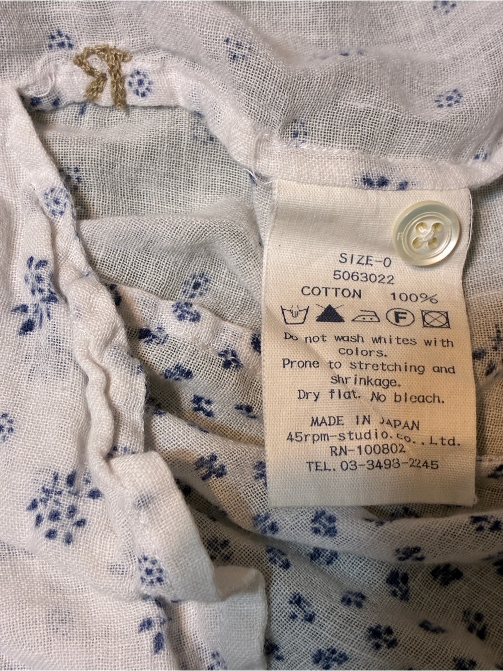 45r Japan Long Sleeve Cotton Patchwork Tunic Top Pockets Size 0 XXS - Picture 6 of 9
